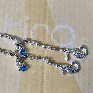 Designer Silver Anklets with Red Stones