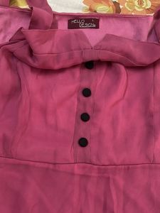 Chic Pink Button-Front Dress with size L