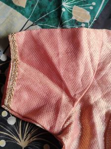 Elegant Peach Blouse with Golden Border