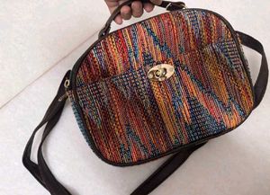 Multicolor Woven Sling Bag with Adjustable Strap