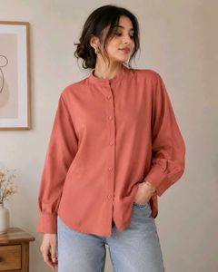Stylish Coral Mandarin Neck Shirt