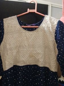 Stylish Navy Blue Kurta with Polka Dots