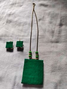 Boho Green Shell Necklace &amp; Earrings Set