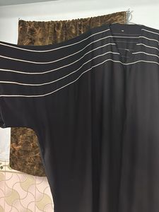 Elegant Black Abaya with White Stripes
