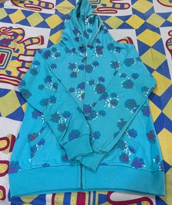 Turquoise Floral Zip-Up Hoodie