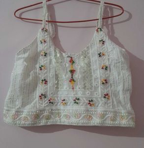 White Embroidered Top &amp; Shrug Set