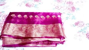newbVibrant Pink Silk Saree with Golden Border