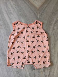 Chic Peach Bird Print Sleeveless Top