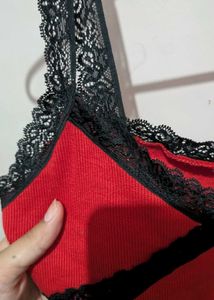 Red Lace Trim Crop Top