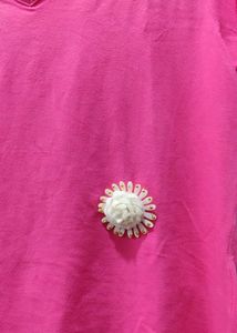 Chic Pink Polo T-Shirt with White Patchwork Detail
