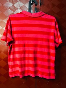 Striped Polo Neck Top