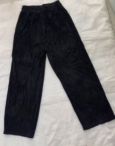 Crinkled Wide-Leg Pants with Drawstring