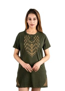 Olive Green Embroidered Tunic Top