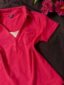 Pink Polo Neck T-Shirt