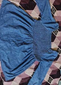 Denim Smocked Top