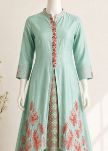 Beautiful Aqua Kurta with Red Embroidery