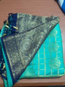 Elegant Blue &amp; Gold Banarasi Silk Saree
