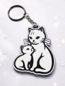 Cute Cat Mom and daughter Keychain