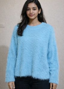 Fluffy Blue Knit Sweater