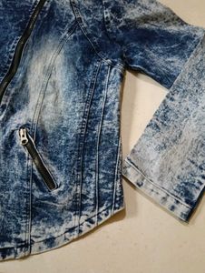Men or Women Acid Wash Denim Biker Jacket