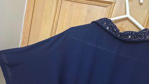 Navy Jumpsuit with Beaded Collar