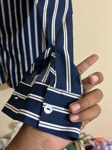 Men's Navy Striped Button-Down Shirt