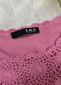 Pink Crochet Neck Tank Top