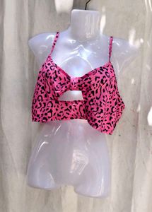 I. Hot Pink Leopard Print Bikini Top