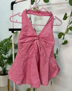 Completely New Rosy Gingham Halter Top