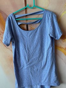 Blue Cutout Back T-Shirt
