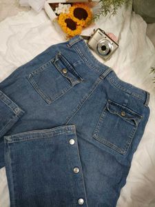 Vintage Style Button Detail Denim Jeans