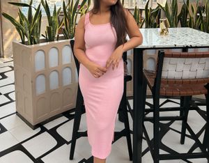 Pink Ribbed Midi Dress