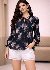 Chic Floral Tie-Neck top