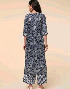 Navy Blue Floral Kurta Set