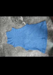 Blue Ribbed Turtleneck Top