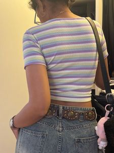 Striped Ruched V-Neck Crop Top
