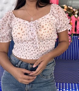Floral Print Smocked Crop Top