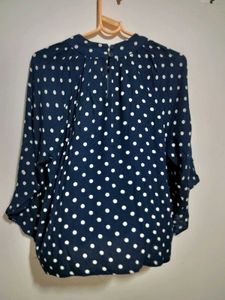 Navy Blue Polka Dot Top