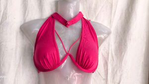Hot Pink Strappy Halter Bikini Top