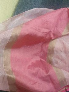 Elegant Pink &amp; Beige Striped Saree