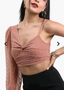 Brown Sheer One-Sleeve Crop Top