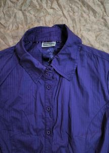 Purple Cinched-Waist Button-Down