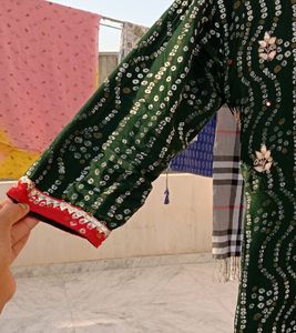 Long Anarkali Kurti With Red Dupatta