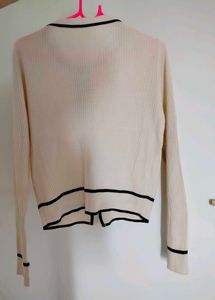 ⚡Elegant Cream Ribbed Cardigan with Black Trim