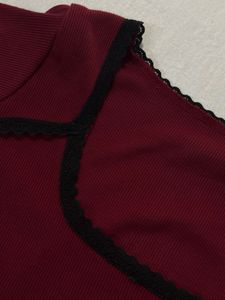 Cute Burgundy Lace Trim Top