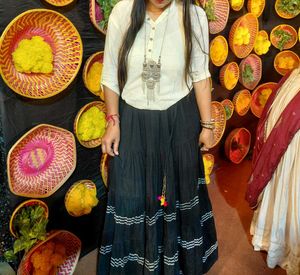 Flowy Black Ethnic Skirt and cream short top