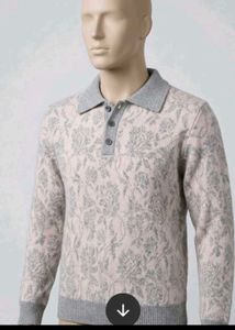 Retro Floral Print Polo Sweater