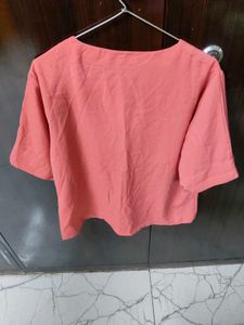 Coral V-Neck Flutter Sleeve Top