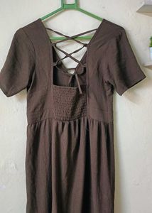 Elegant Brown Maxi Dress with Lace-Up Detail