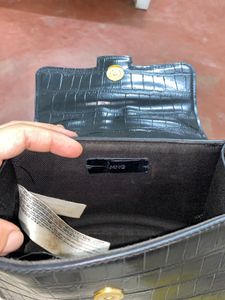Mango Black Croc Textured Sling Bag